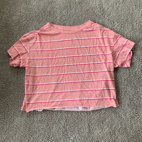 PINK Victoria's Secret Tops - NWT PINK Striped Cropped Raw Hem Tee